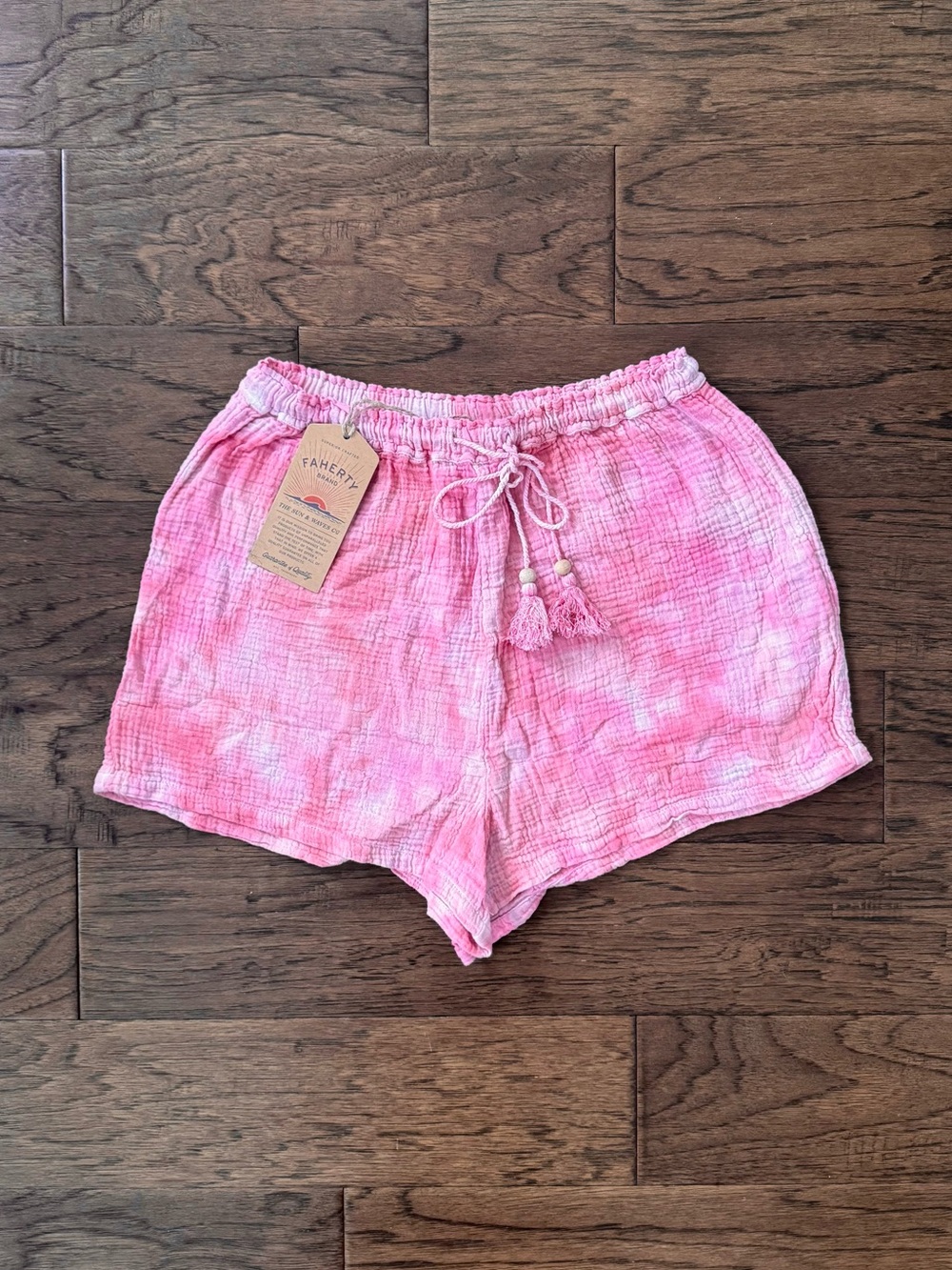NWT Faherty Dune Cotton Gauze Drawstring Shorts Coral Pink Tie Dye